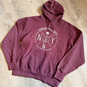 Blue 84 Burgundy “Statue of Liberty” Graphic Hoodie – Size M
